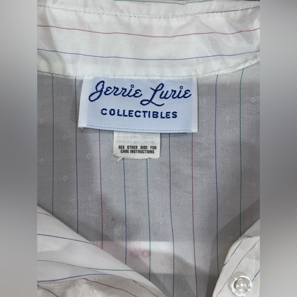 Jerrie Lurie Collectibles Vintage White Striped Button Down Shirt M/L Sheer - Picture 7 of 8